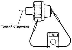 Установка тонкого стержня в отверстие датчика-выключателя